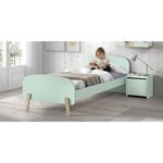 KIDDY Menthe Lit simple en bois laqué et brut et sommier + Chevet 1 porte + Coffre à jouets