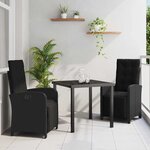 vidaXL Ensemble de salle à manger pour jardin 3 Pièces Noir polyrotin