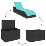 vidaXL Chaise longue pliante coussin et rangement noir résine tressée