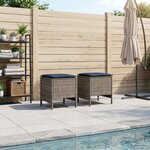 vidaXL 2 pc Pouf de Jardin Rotin PE Gris et bleu marine