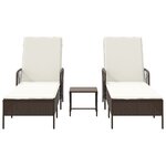 vidaXL Ensemble de chaises longues 3 pièces Marron et crème