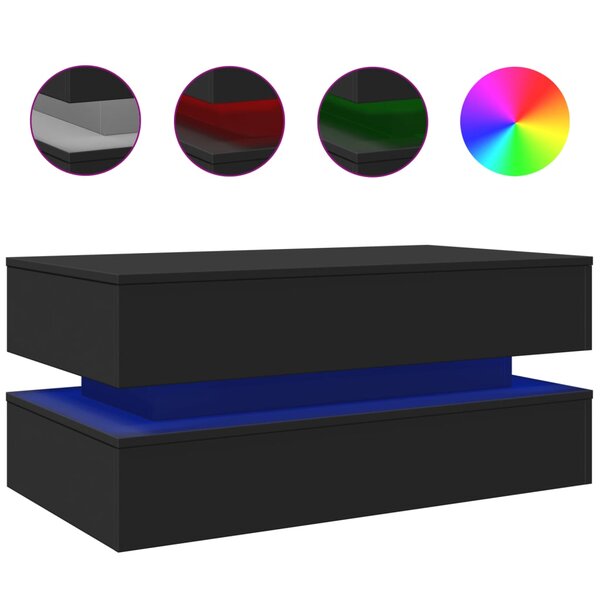 vidaXL Table basse avec lumières LED noir 90x50x40 cm