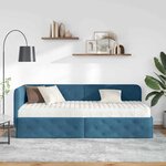 vidaXL Cadre de lit d'angle avec matelas Bleu 80 x 200 cm Velours