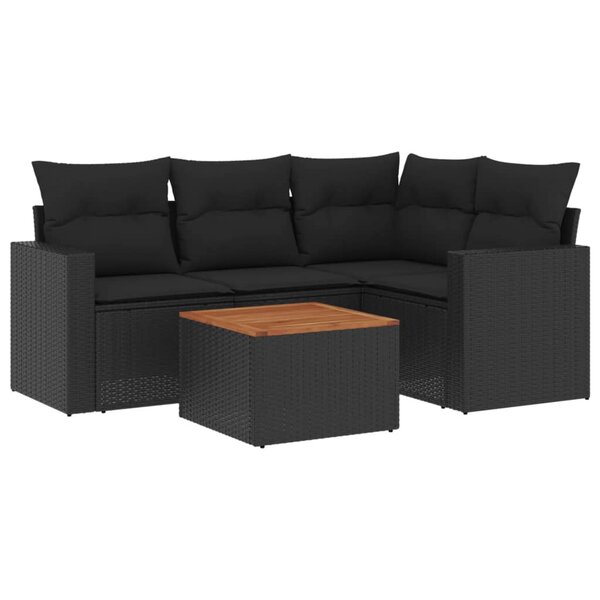vidaXL Salon de jardin 5 Pièces avec coussins noir résine tressée