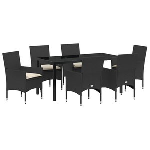 vidaXL Ensemble de salle à manger pour jardin 7 Pièces Noir polyrotin