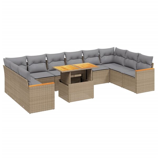 vidaXL Salon de jardin 11 Pièces avec coussins beige résine tressée