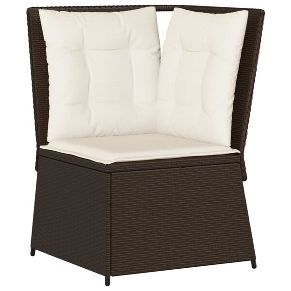 vidaXL Canapé d'angle de jardin avec coussins marron résine tressée
