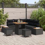 Ensemble de Canapé de Jardin de 8 Pièces avec Coussins Noir Poly Rattan Acacia