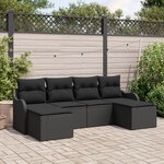 Ensemble de canapés de jardin 6 pièces avec coussins Noir Rotin Poly