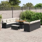 vidaXL Ensemble de canapé de jardin 11 pièces avec coussins en poly rotin noir acacia
