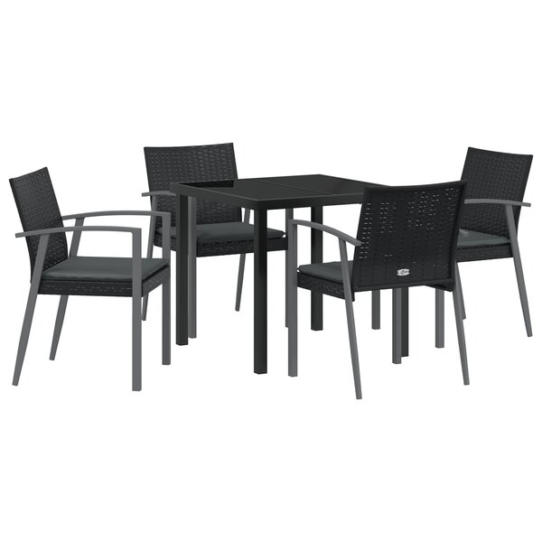 vidaXL Ensemble de salle à manger de jardin 5 pièces avec coussins en poly rotin noir