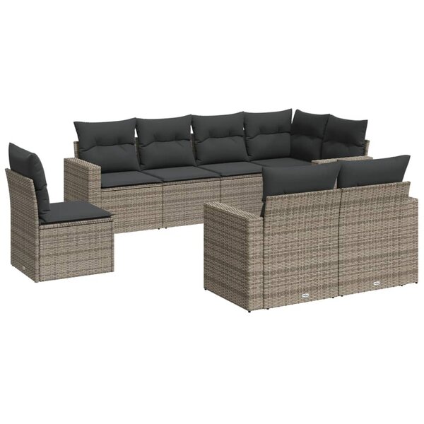 vidaXL Salon de jardin 8 Pièces avec coussins gris résine tressée