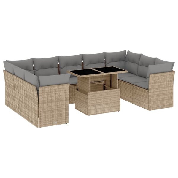 vidaXL Salon de jardin avec coussins 10 Pièces beige résine tressée