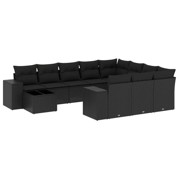 vidaXL Salon de jardin 11 Pièces avec coussins noir résine tressée