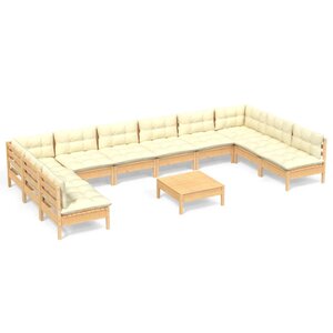vidaXL Salon de jardin 11 Pièces avec coussins crème Bois de pin solide