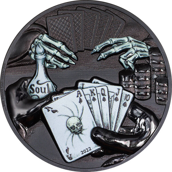 Monnaie DARK ROYAL FLUSH You Can't Cheat Death 3 Oz Argent 20$ Palau 2022