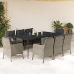 vidaXL Ensemble à manger de jardin et coussins 9 Pièces gris clair rotin
