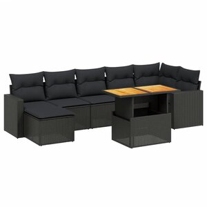 vidaXL Salon de jardin 8 Pièces avec coussins noir résine tressée