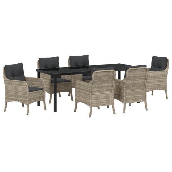 vidaXL Ensemble de salle à manger de jardin 7 pièces avec coussins Gris clair Poly Rattan