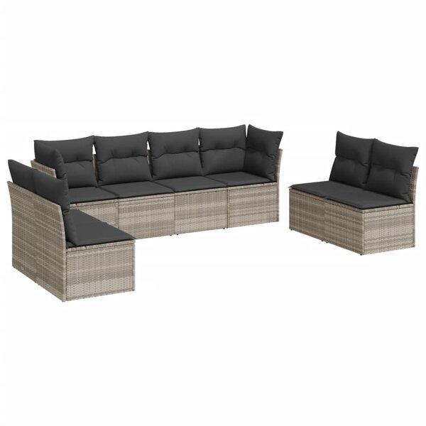 vidaXL Salon de jardin 8 Pièces avec coussins gris clair résine tressée