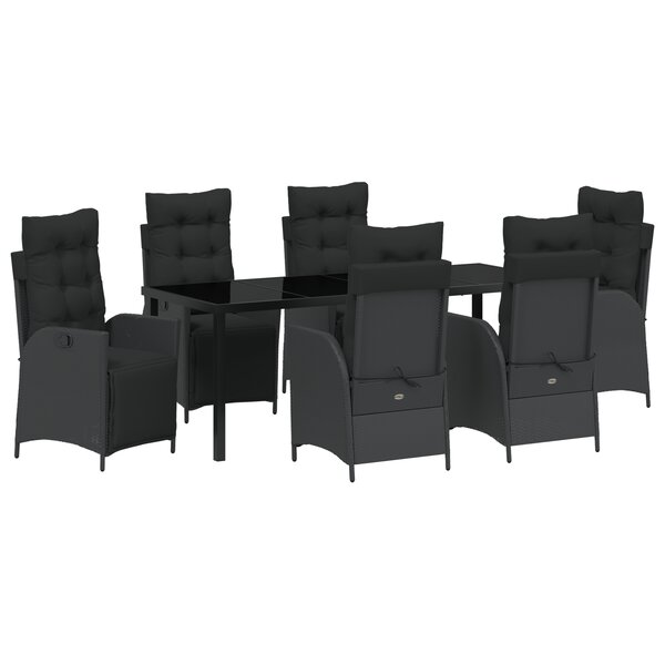 vidaXL Ensemble de repas de jardin 7 pièces en Rattan poli noir