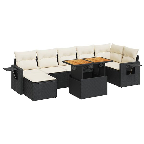 vidaXL Salon de jardin 8 Pièces avec coussins noir résine tressée
