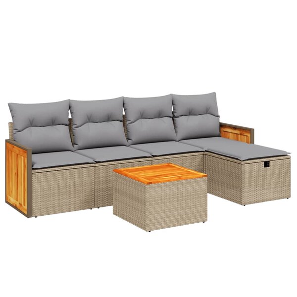 vidaXL Salon de jardin avec coussins 6Pièces mélange beige résine tressée