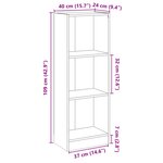 vidaXL Bibliothèque à 3 niveaux gris 40x24x109 cm bois d'ingénierie