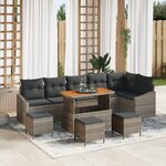 Ensemble de canapés de jardin vidaXL 10 pièces avec coussins gris poly-rattan acacia