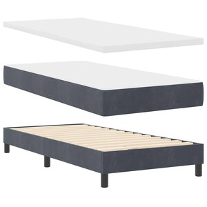 vidaXL Lit à ressorts avec matelas Gris foncé 190 x 90 cm Polyester