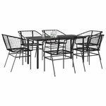 vidaXL Ensemble à manger de jardin 7Pièces noir poly rotin verre