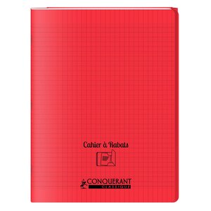 Cahier à rabat agrafé 24x32cm 96P 90G grands carreaux polypro rouge CONQUÉRANT