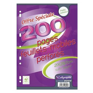 Paquet 100 Feuillets Mobile 21x29,7 cm 200 pages Perforées Petits Carreaux 90g CALLIGRAPHE
