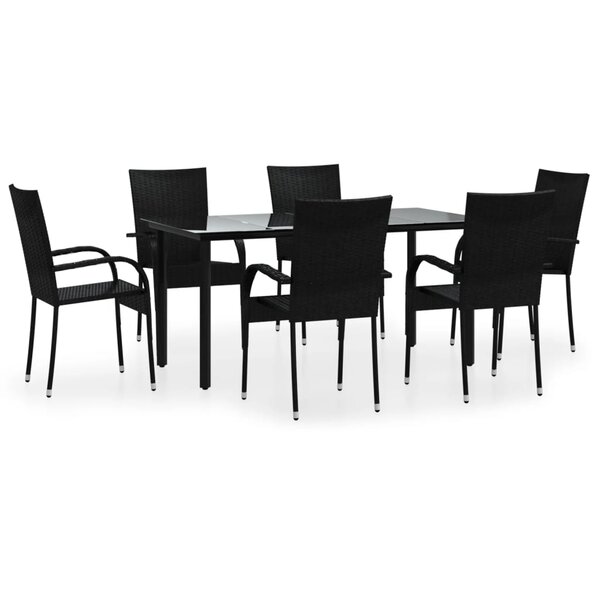 vidaXL Ensemble à manger de jardin 7 Pièces Noir Résine tressée