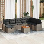 vidaXL Ensemble de canapé de jardin avec coussin 9 Pièces Gris Poly rotin