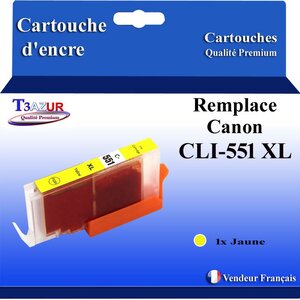 T3AZUR - Cartouche compatible avec Canon CLI551XL CLI-551 XL pour Canon Pixma IP7200 IP7250 IP8700 IP8750 IX6800 IX6850 - Jaune