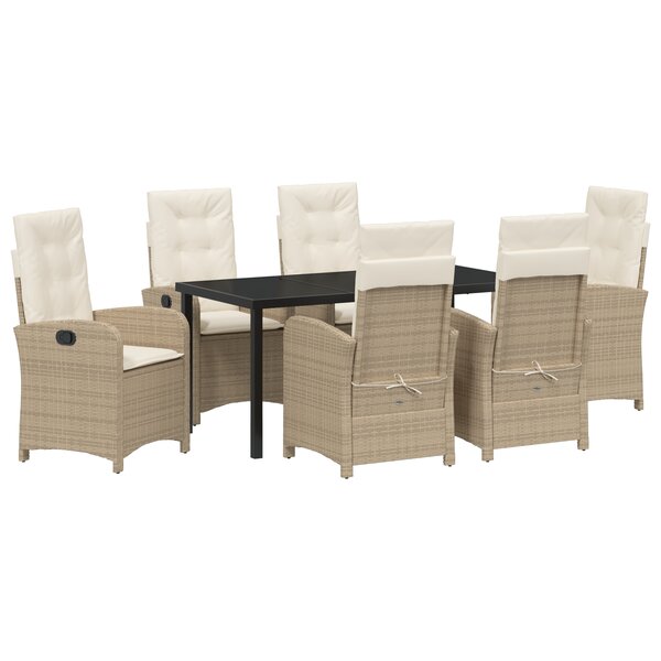 vidaXL Ensemble de salle à manger de jardin 7 pièces avec coussins Beige Poly Rattan