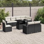 vidaXL Salon de jardin 9 Pièces avec coussins noir résine tressée