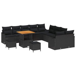 vidaXL Ensemble de canapé de jardin avec coussin 13 Pièces Noir