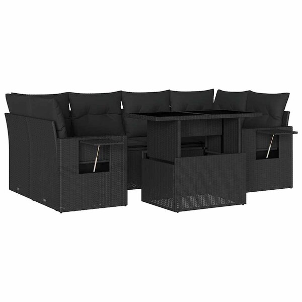 vidaXL Salon de jardin 7 Pièces avec coussins noir résine tressée