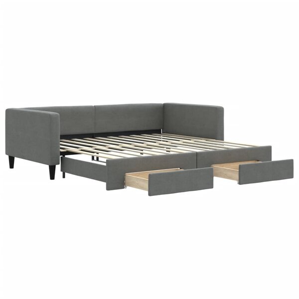 vidaXL Lit de jour avec gigogne et tiroirs gris foncé 100x200 cm tissu