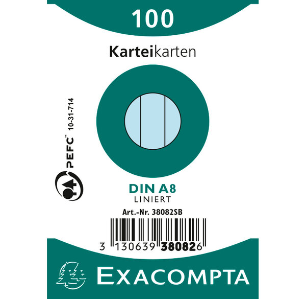 Paquet 100 fiches bristol A8 travers Bleu EXACOMPTA