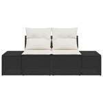vidaXL Canapé de jardin 2 places avec rangement et coussins en rattan noir poly