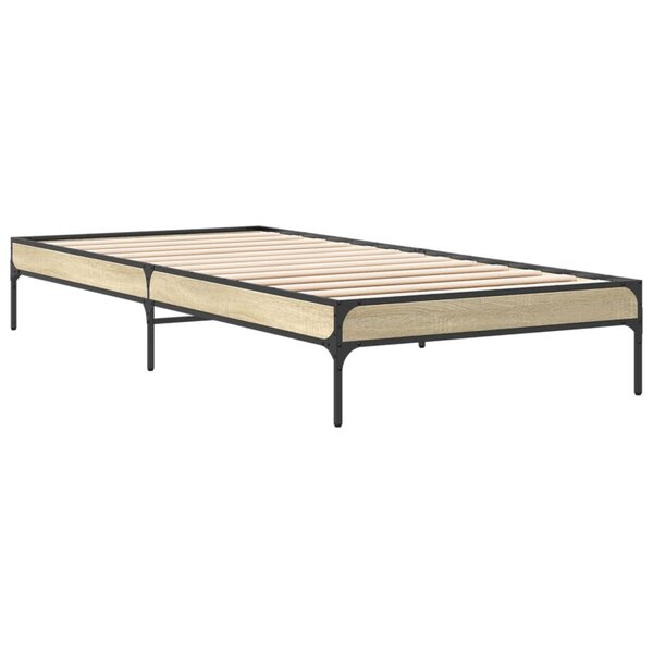 vidaXL Cadre de lit chêne sonoma 75x190 cm bois d'ingénierie et métal