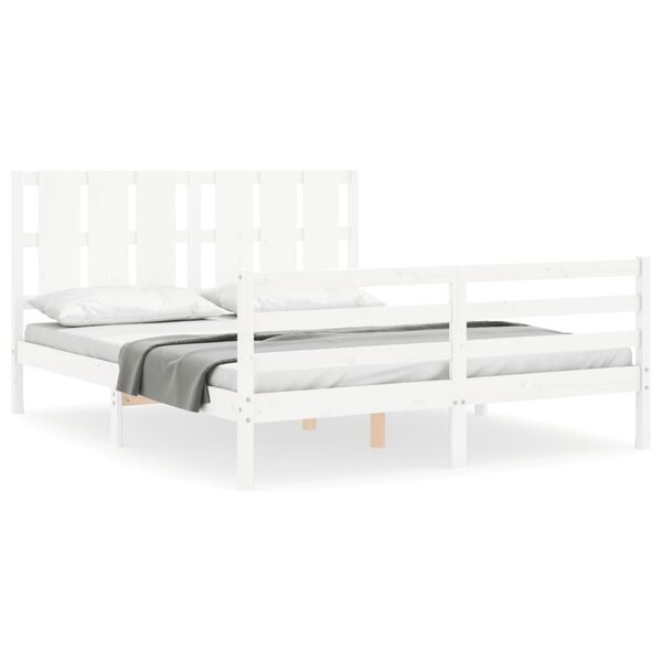 vidaXL Cadre de lit avec tête de lit blanc King Size bois massif