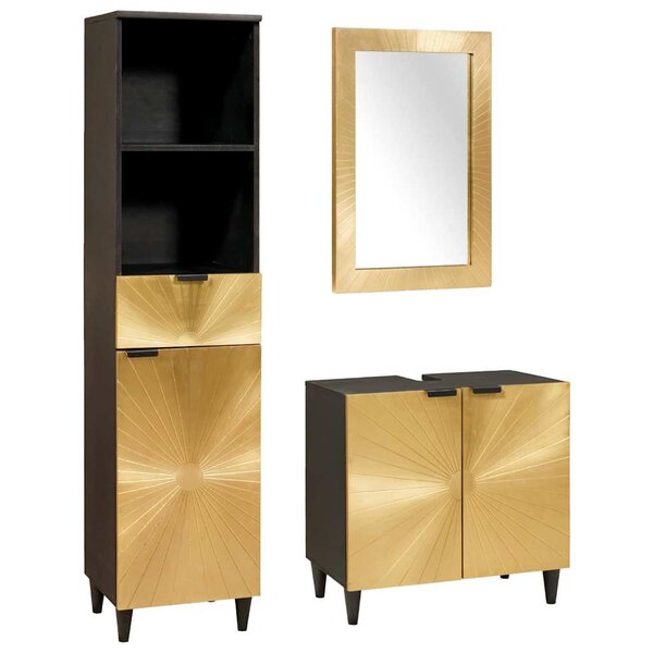 vidaXL Ensembles de mobilier de salle de bain 3 Pièces Noir et or