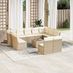 vidaXL Salon de jardin avec coussins 12 Pièces beige résine tressée