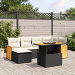 vidaXL Salon de jardin 7 Pièces avec coussins noir résine tressée