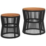 vidaXL Tables d'appoint de jardin 2 Pièces dessus en bois noir poly rotin