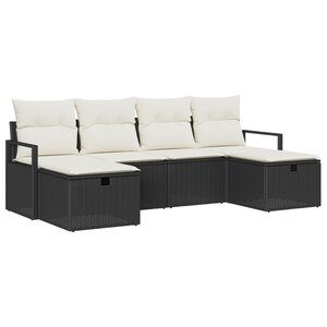 Ensemble de canapé de jardin 6 pièces avec coussins en rotin synthétique noir